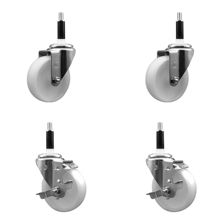 Service Caster 4'' SS Nylon Wheel Swivel 7/8'' Expanding Stem Caster Set 2 Brakes, 4PK SCC-SSEX20S414-NYS-2-TLB-2-78